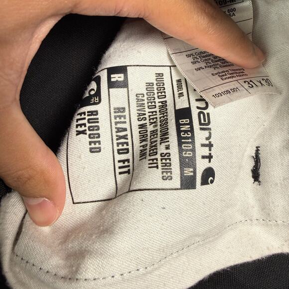 Carhartt Pants Mens 31x30 Black Rugged Flex Relaxed Fit Canvas Work BN2291-M - Picture 8 of 13